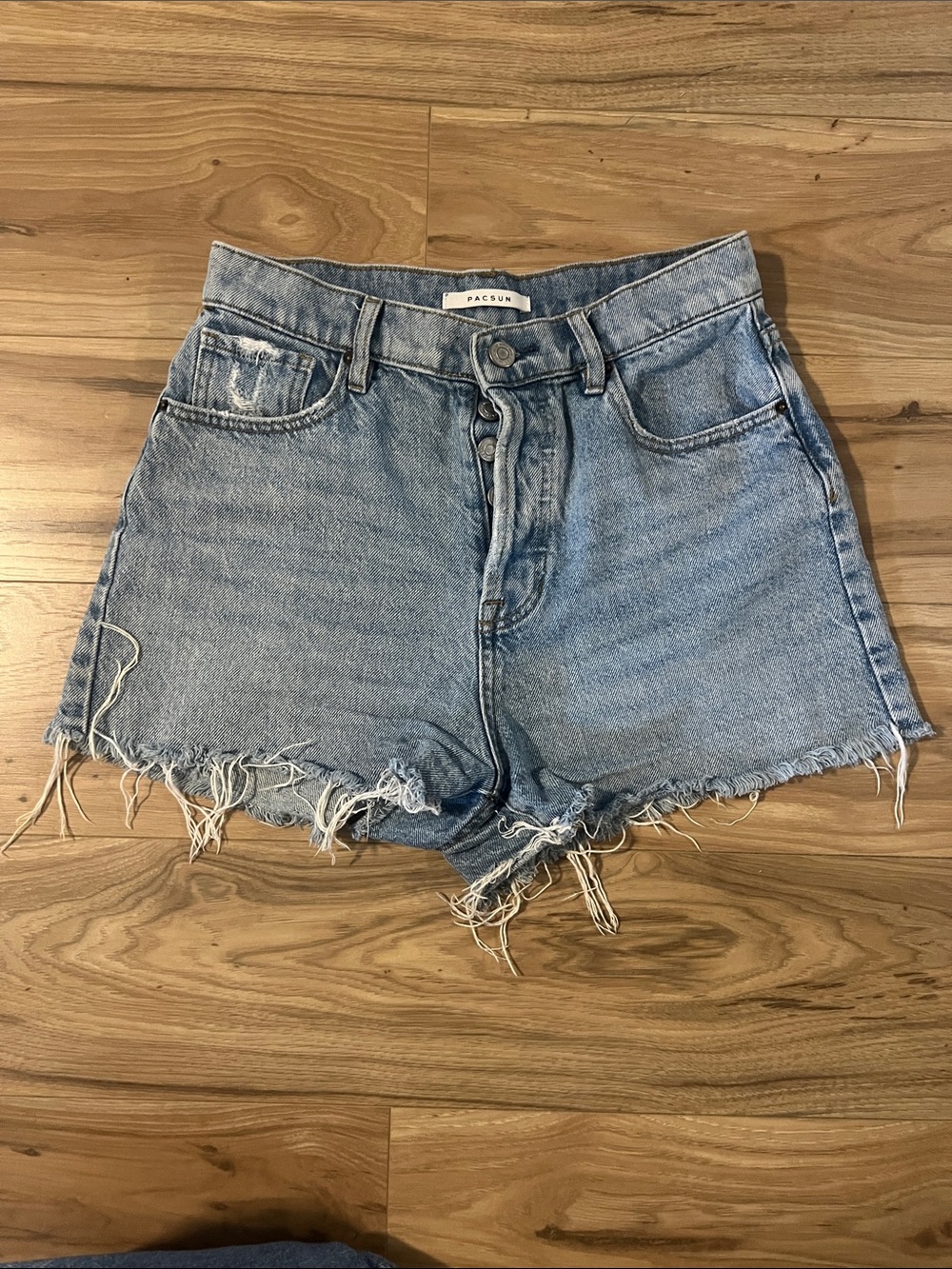 PacSun Light Wash High-Rise Icon Raw Hem Denim Shorts 27